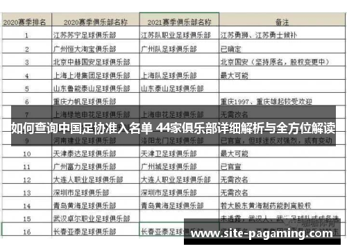 如何查询中国足协准入名单 44家俱乐部详细解析与全方位解读
